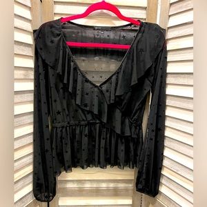 Gibson XSP peplum sheer black top